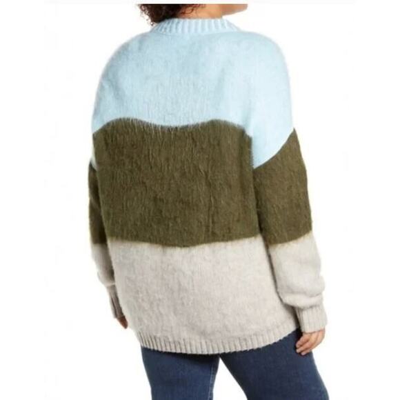 BP. Oversized Brushed Pullover Sweater Blue Trixie Multi Stripe Medium $59 - Picture 2 of 3